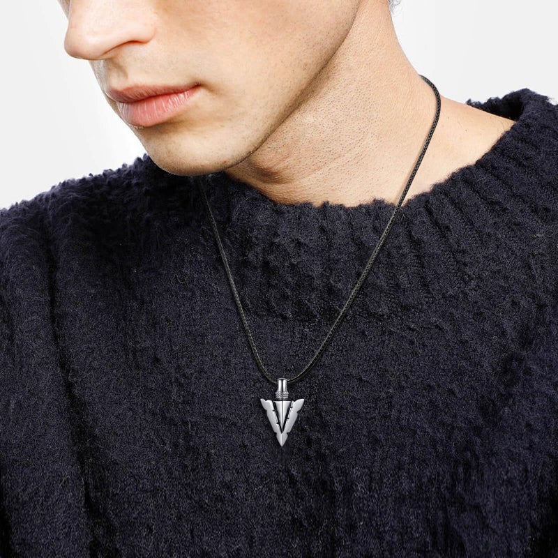 MANBU Sterling Silver Urn Necklace for Men: Arrowhead Memorial Pendant Cremation Ash Jewelry Bereavement Keepsakes Gift for Loss of a Loved One (style 1) - Image 2